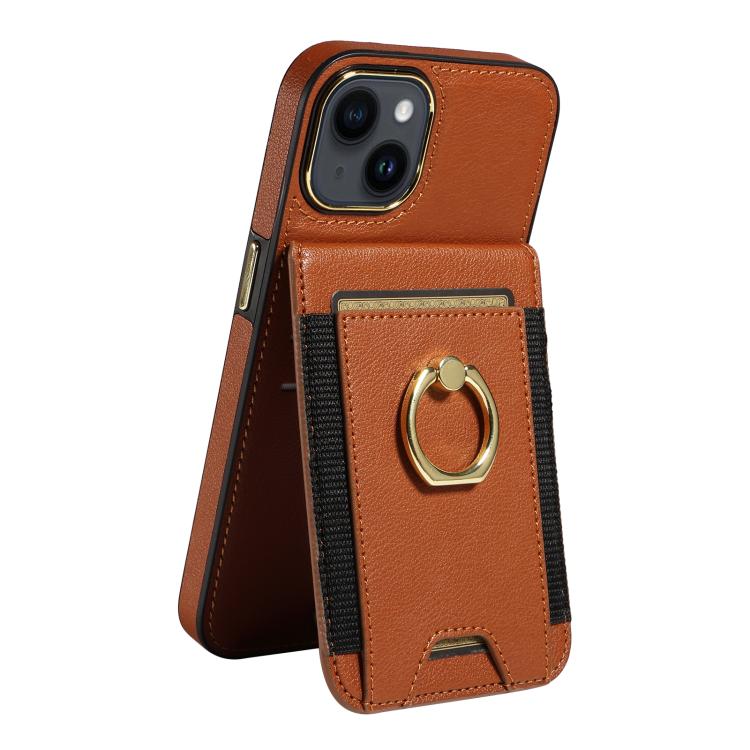 For iPhone 14 Ring Multifunctional Vertical Flip Wallet Back Cover Leather Phone Case