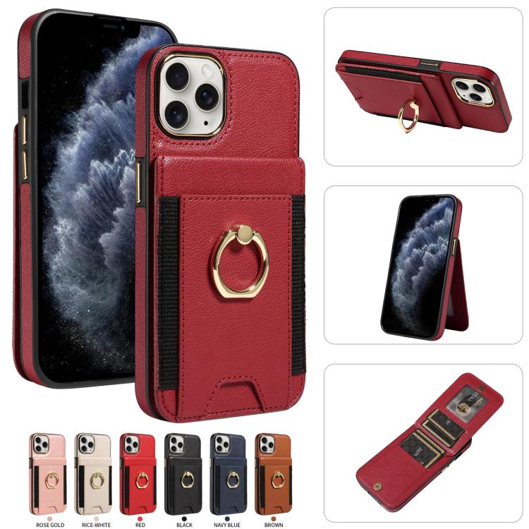 For iPhone 13 Pro Max Ring Multifunctional Vertical Flip Wallet Back Cover Leather Phone Case