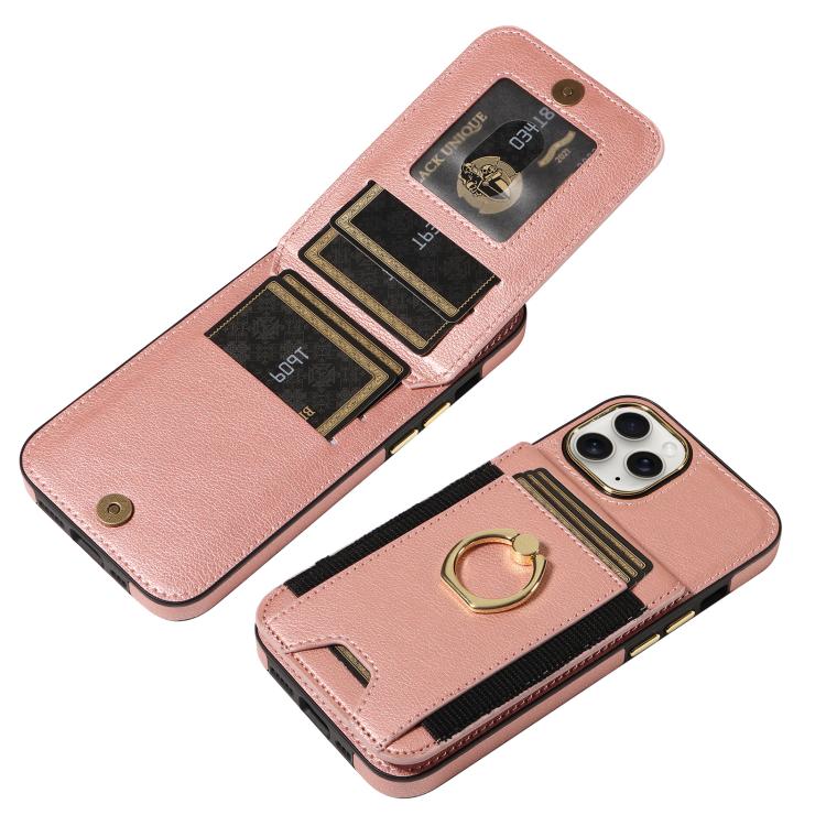 For iPhone 13 Pro Ring Multifunctional Vertical Flip Wallet Back Cover Leather Phone Case