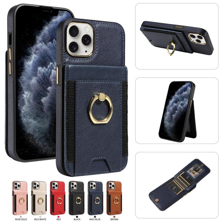 For iPhone 13 Pro Ring Multifunctional Vertical Flip Wallet Back Cover Leather Phone Case