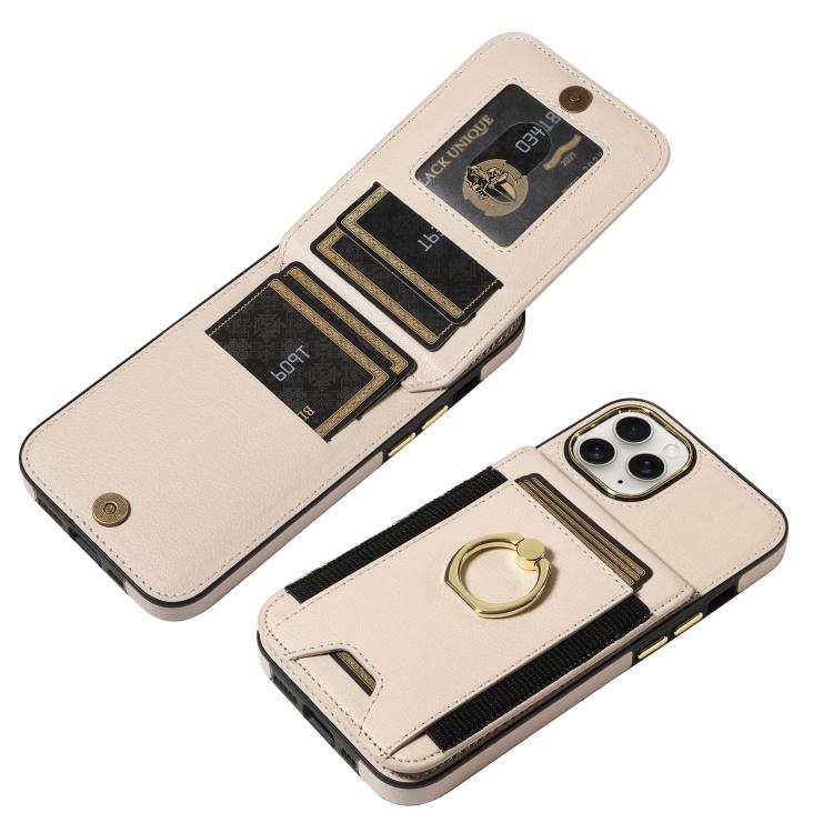 For iPhone 13 Pro Ring Multifunctional Vertical Flip Wallet Back Cover Leather Phone Case