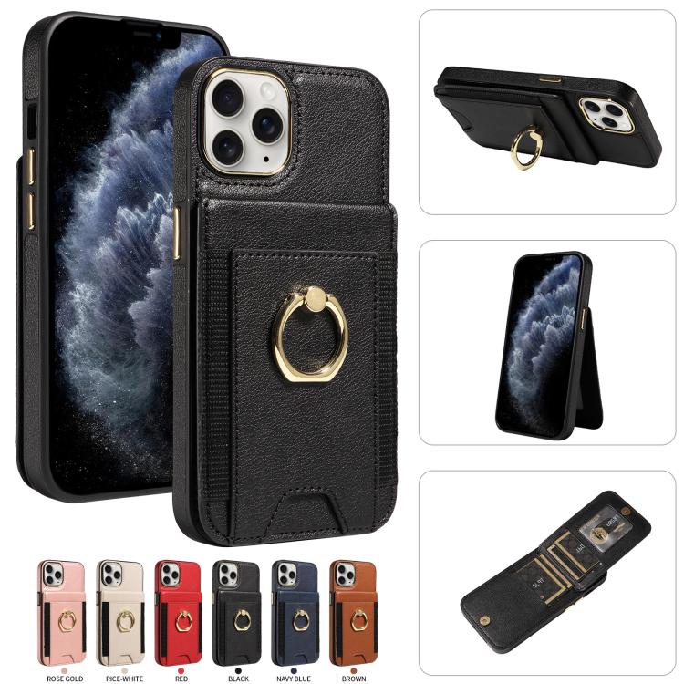 For iPhone 12 Pro Max Ring Multifunctional Vertical Flip Wallet Back Cover Leather Phone Case
