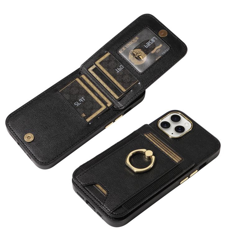 For iPhone 11 Pro Max Ring Multifunctional Vertical Flip Wallet Back Cover Leather Phone Case