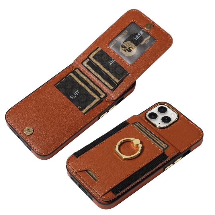 For iPhone 11 Pro Max Ring Multifunctional Vertical Flip Wallet Back Cover Leather Phone Case