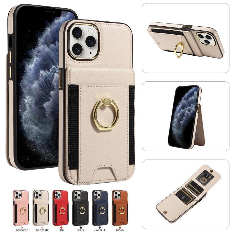 For iPhone 11 Pro Max Ring Multifunctional Vertical Flip Wallet Back Cover Leather Phone Case