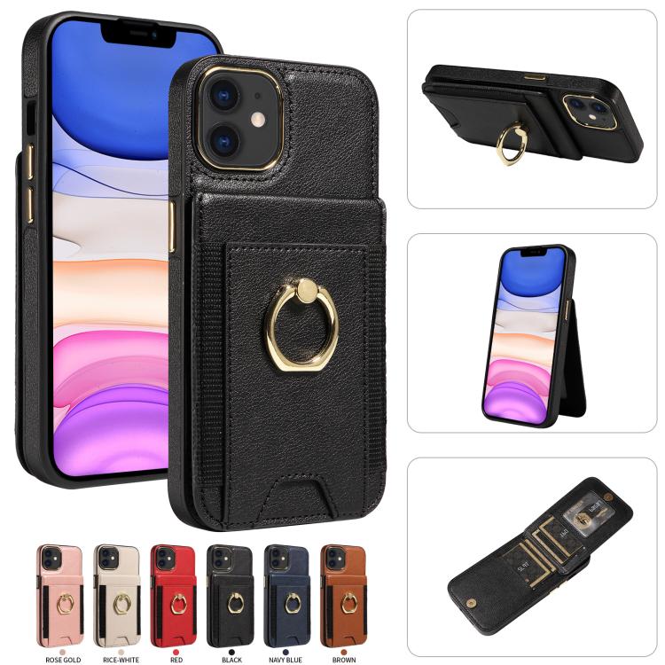 For iPhone 11 Ring Multifunctional Vertical Flip Wallet Back Cover Leather Phone Case