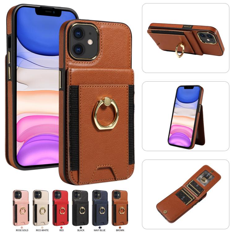 For iPhone 11 Ring Multifunctional Vertical Flip Wallet Back Cover Leather Phone Case