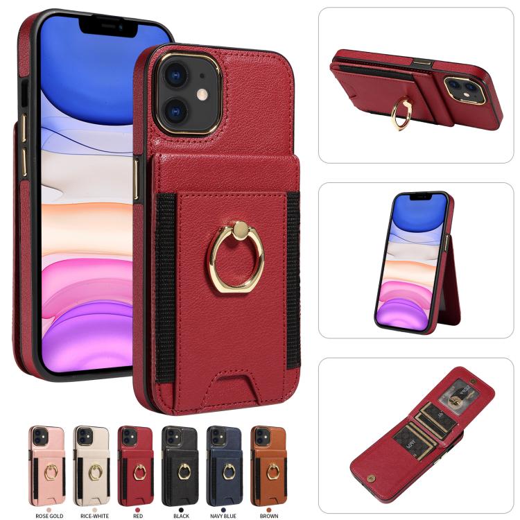 For iPhone 11 Ring Multifunctional Vertical Flip Wallet Back Cover Leather Phone Case