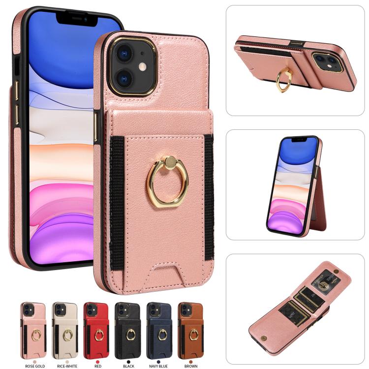 For iPhone 11 Ring Multifunctional Vertical Flip Wallet Back Cover Leather Phone Case