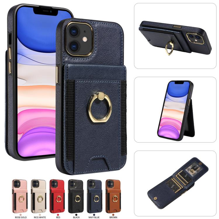 For iPhone 11 Ring Multifunctional Vertical Flip Wallet Back Cover Leather Phone Case