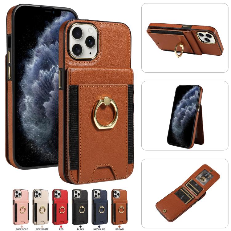 For iPhone 11 Pro Ring Multifunctional Vertical Flip Wallet Back Cover Leather Phone Case