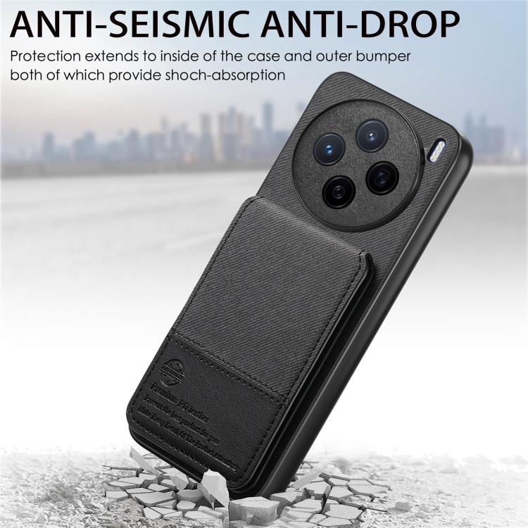For vivo X200 Twill Fabric Leather Vertical Flip RFID Card Bag Phone Case