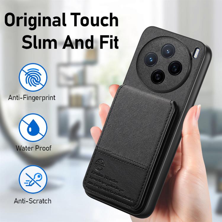 For vivo X200 Twill Fabric Leather Vertical Flip RFID Card Bag Phone Case