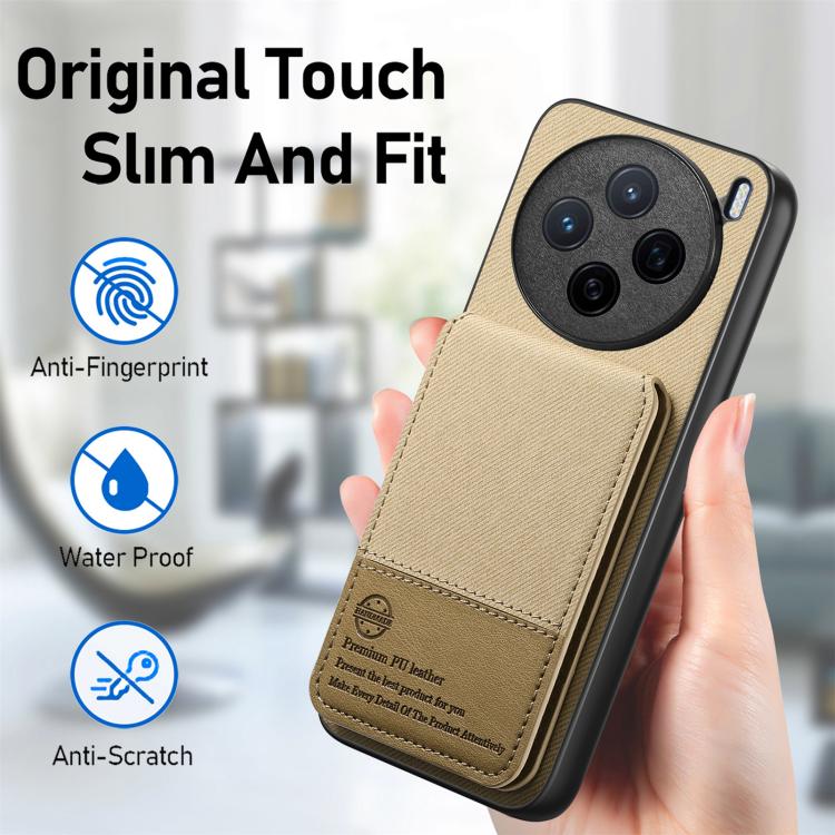 For vivo X200 Twill Fabric Leather Vertical Flip RFID Card Bag Phone Case