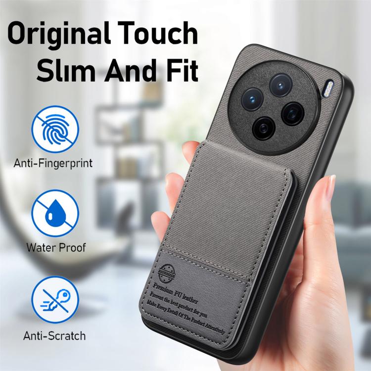 For vivo X200 Twill Fabric Leather Vertical Flip RFID Card Bag Phone Case