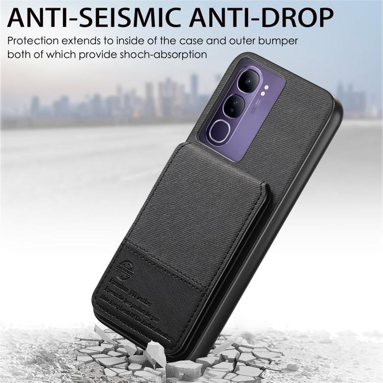 For vivo V40 Lite 4G Twill Fabric Leather Vertical Flip RFID Card Bag Phone Case