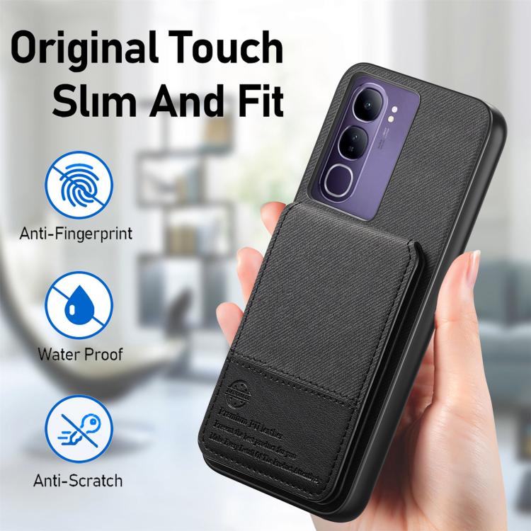 For vivo V40 Lite 4G Twill Fabric Leather Vertical Flip RFID Card Bag Phone Case