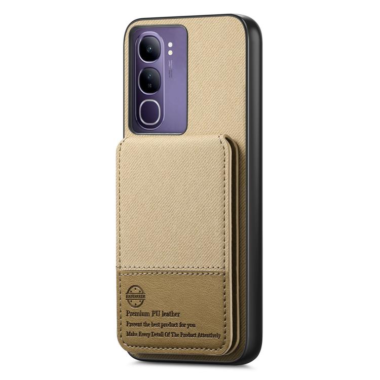 For vivo V40 Lite 4G Twill Fabric Leather Vertical Flip RFID Card Bag Phone Case