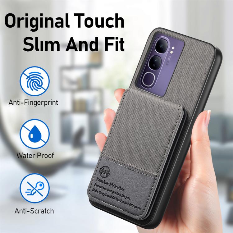 For vivo V40 Lite 4G Twill Fabric Leather Vertical Flip RFID Card Bag Phone Case