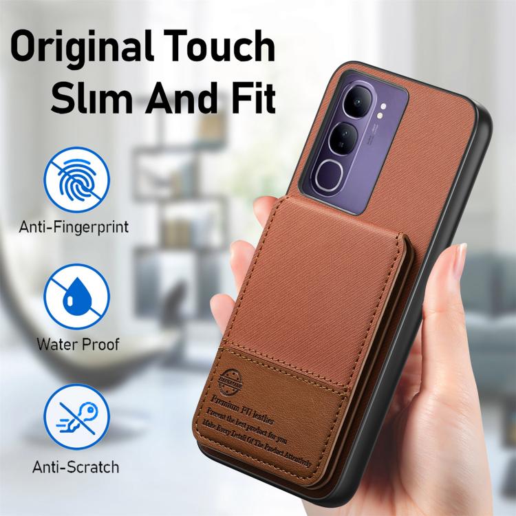 For vivo V40 Lite 4G Twill Fabric Leather Vertical Flip RFID Card Bag Phone Case