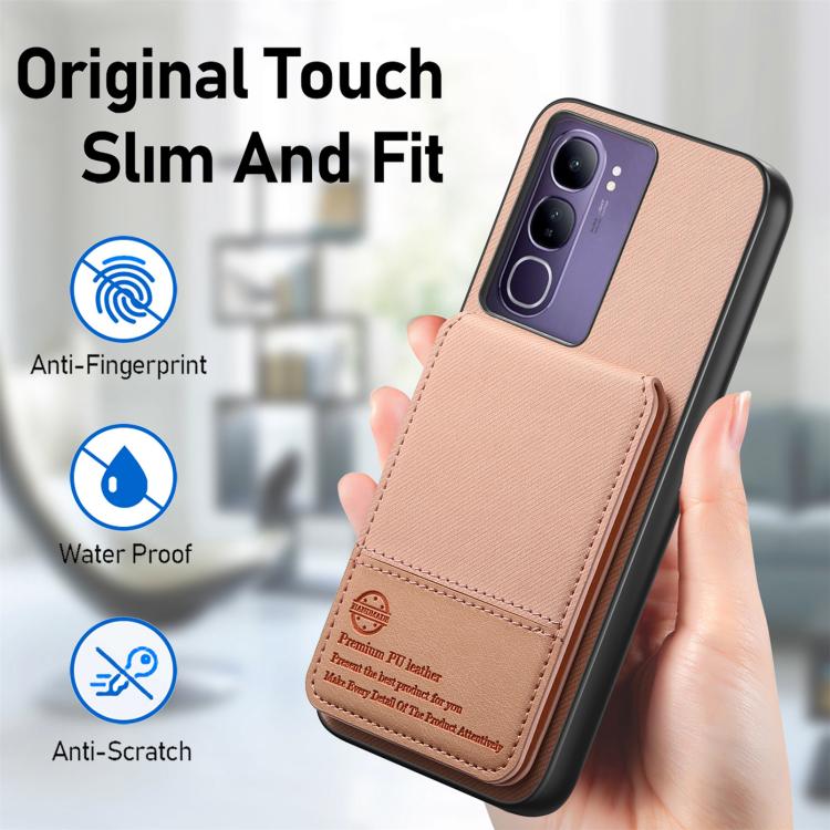 For vivo V40 Lite 4G Twill Fabric Leather Vertical Flip RFID Card Bag Phone Case