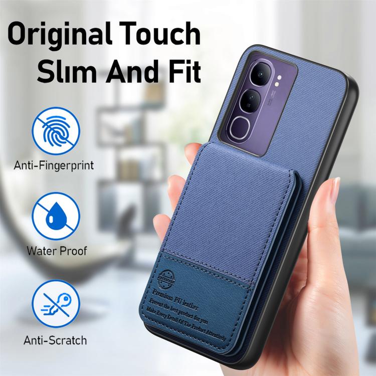 For vivo V40 Lite 4G Twill Fabric Leather Vertical Flip RFID Card Bag Phone Case