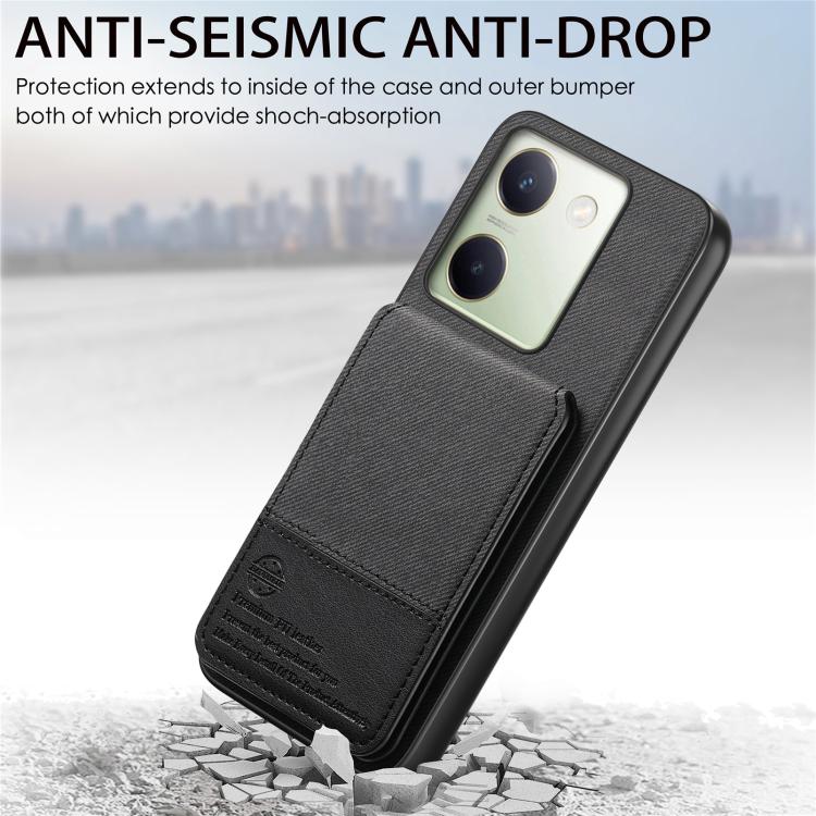 For vivo V40e Twill Fabric Leather Vertical Flip RFID Card Bag Phone Case