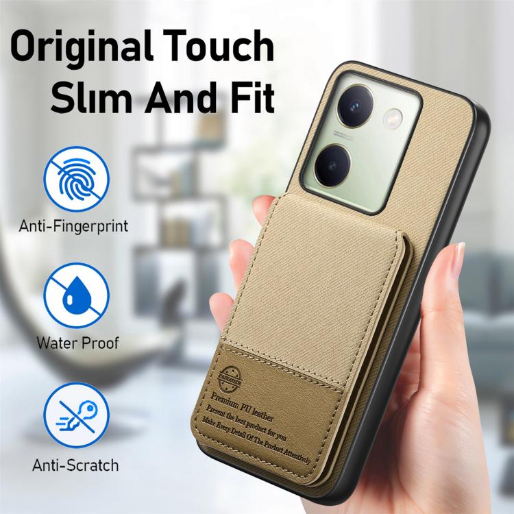 For vivo V40e Twill Fabric Leather Vertical Flip RFID Card Bag Phone Case