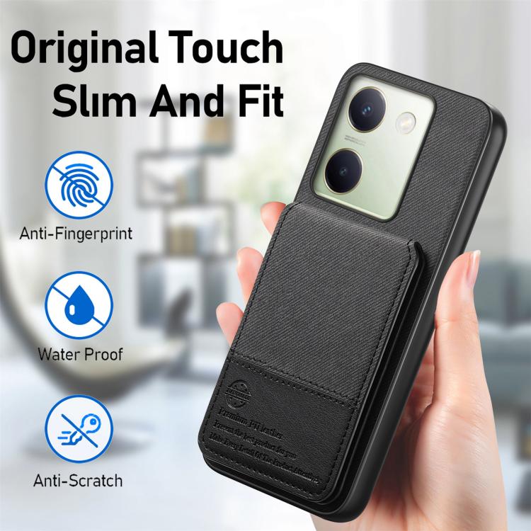 For vivo V50 Twill Fabric Leather Vertical Flip RFID Card Bag Phone Case