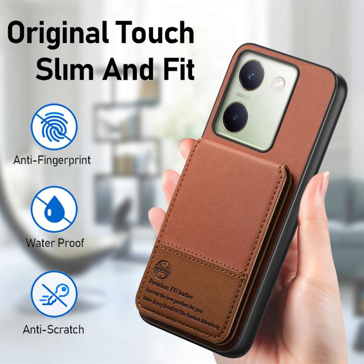 For vivo V50 Twill Fabric Leather Vertical Flip RFID Card Bag Phone Case