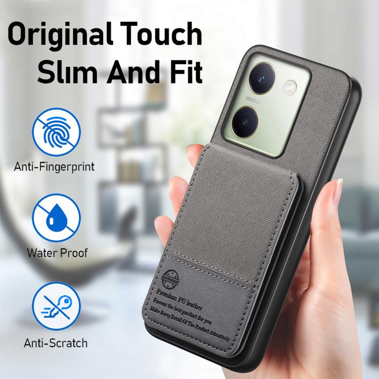 For vivo Y04 Twill Fabric Leather Vertical Flip RFID Card Bag Phone Case