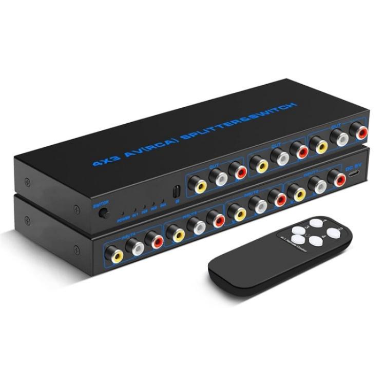 RCA 4 In 3 Out AV Audio Video Signal Composite Switcher AV Switch Splitter Box, Plug:US Plug