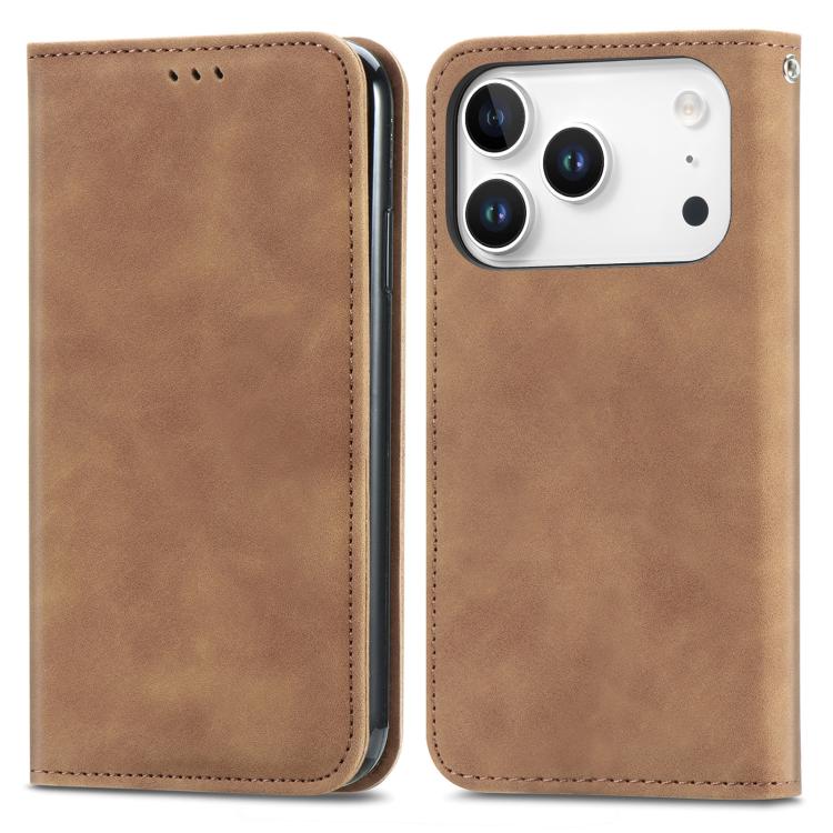 For iPhone 17 Pro Retro Skin Feel Magnetic Flip Leather Phone Case
