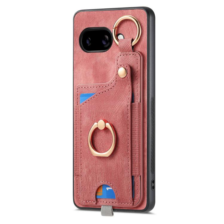 For Google Pixel 9a Retro Skin-feel Ring Card Bag Phone Case with Hang Loop