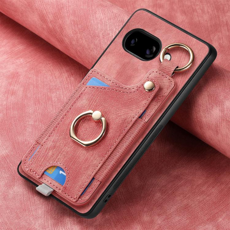 For Google Pixel 9a Retro Skin-feel Ring Card Bag Phone Case with Hang Loop