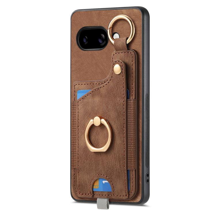 For Google Pixel 9a Retro Skin-feel Ring Card Bag Phone Case with Hang Loop