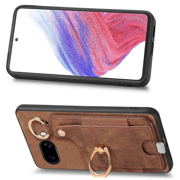 For Google Pixel 9a Retro Skin-feel Ring Card Bag Phone Case with Hang Loop