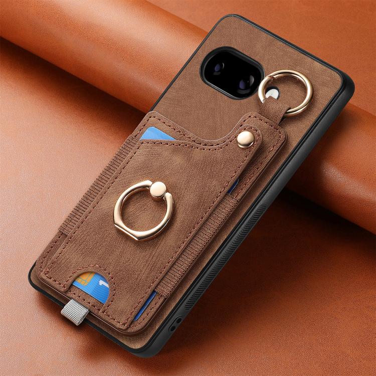 For Google Pixel 9a Retro Skin-feel Ring Card Bag Phone Case with Hang Loop