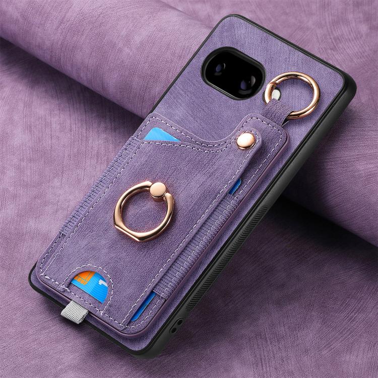 For Google Pixel 9a Retro Skin-feel Ring Card Bag Phone Case with Hang Loop