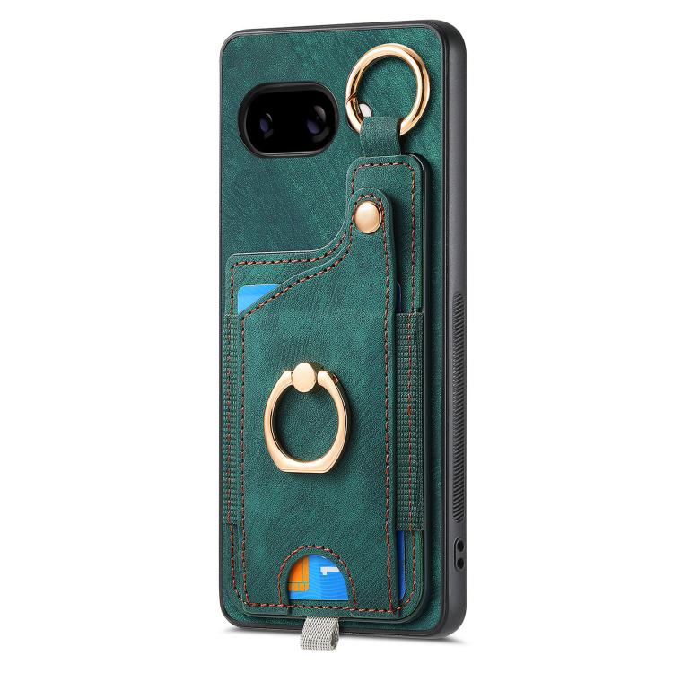 For Google Pixel 9a Retro Skin-feel Ring Card Bag Phone Case with Hang Loop