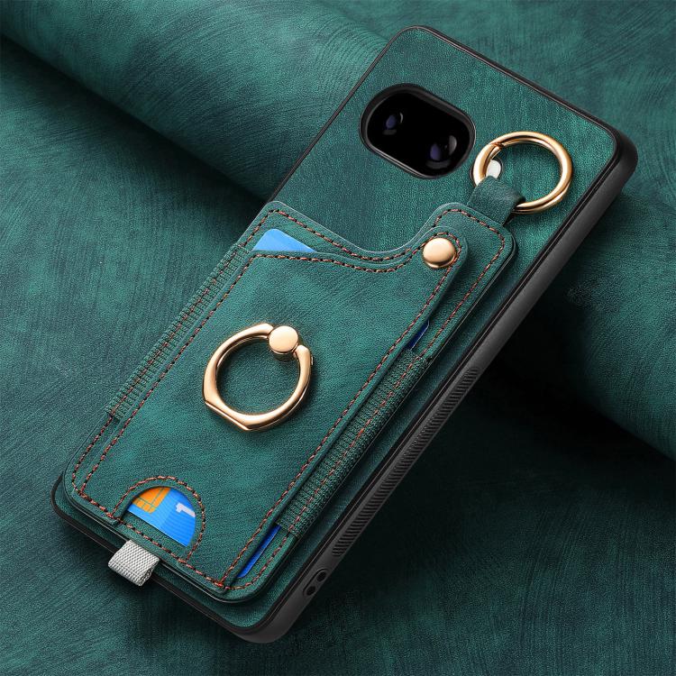 For Google Pixel 9a Retro Skin-feel Ring Card Bag Phone Case with Hang Loop