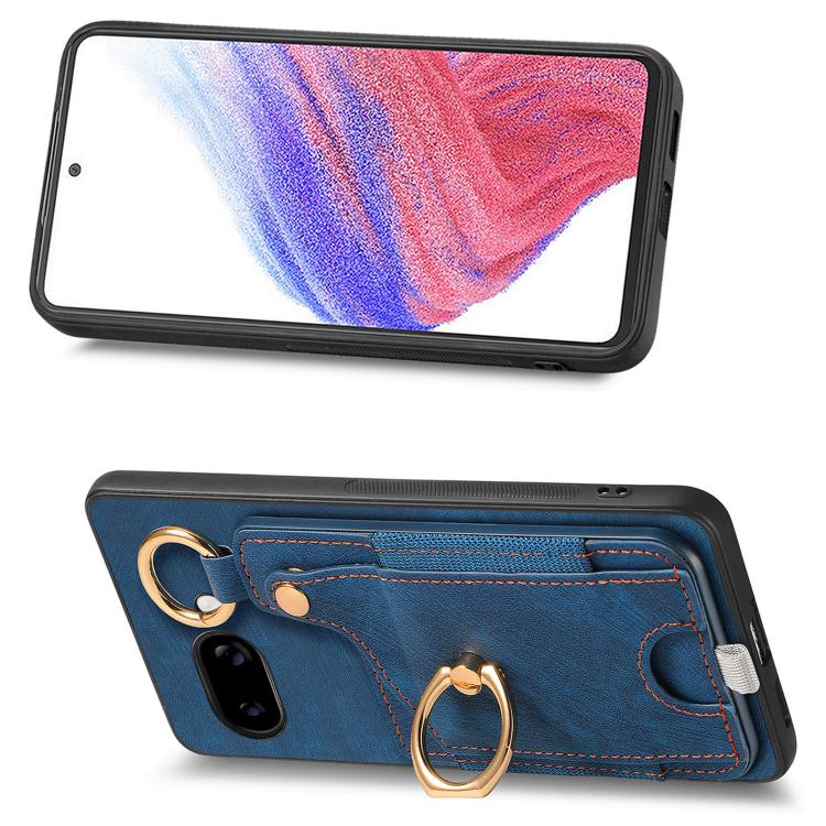 For Google Pixel 9a Retro Skin-feel Ring Card Bag Phone Case with Hang Loop