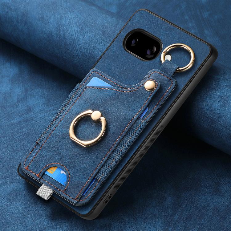 For Google Pixel 9a Retro Skin-feel Ring Card Bag Phone Case with Hang Loop