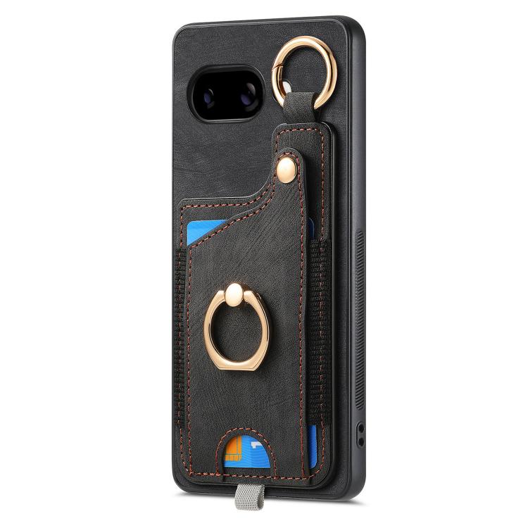For Google Pixel 9a Retro Skin-feel Ring Card Bag Phone Case with Hang Loop