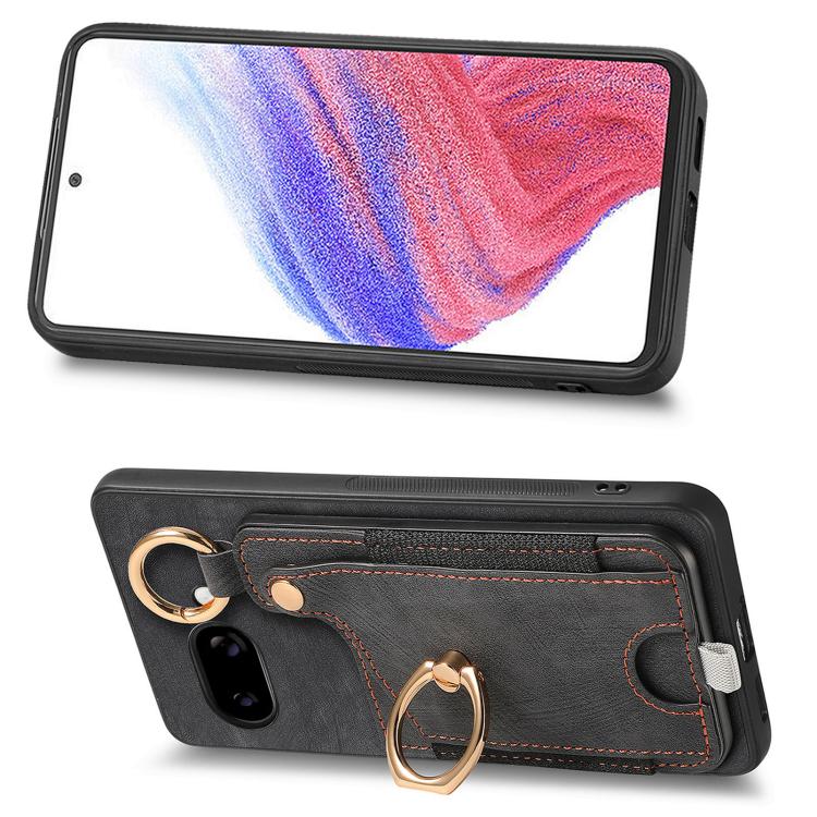 For Google Pixel 9a Retro Skin-feel Ring Card Bag Phone Case with Hang Loop