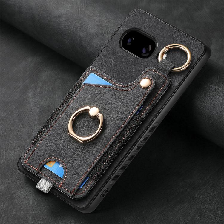 For Google Pixel 9a Retro Skin-feel Ring Card Bag Phone Case with Hang Loop