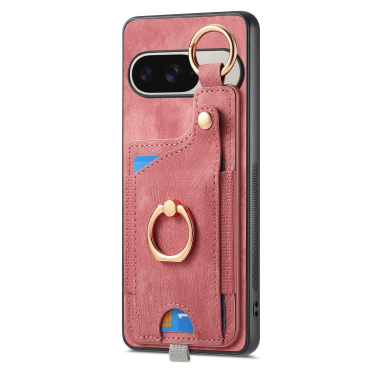 For Google Pixel 9 / 9 Pro Retro Skin-feel Ring Card Bag Phone Case with Hang Loop
