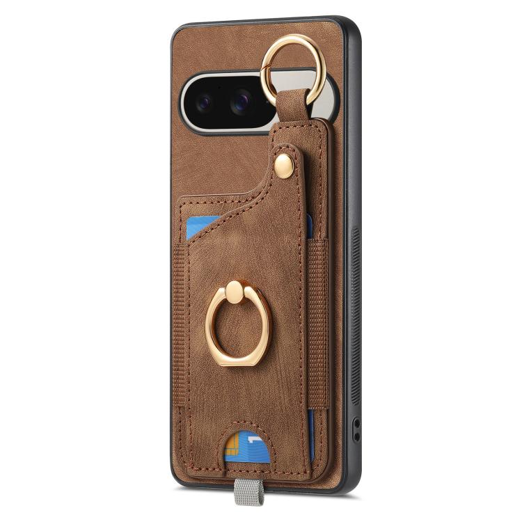 For Google Pixel 9 / 9 Pro Retro Skin-feel Ring Card Bag Phone Case with Hang Loop