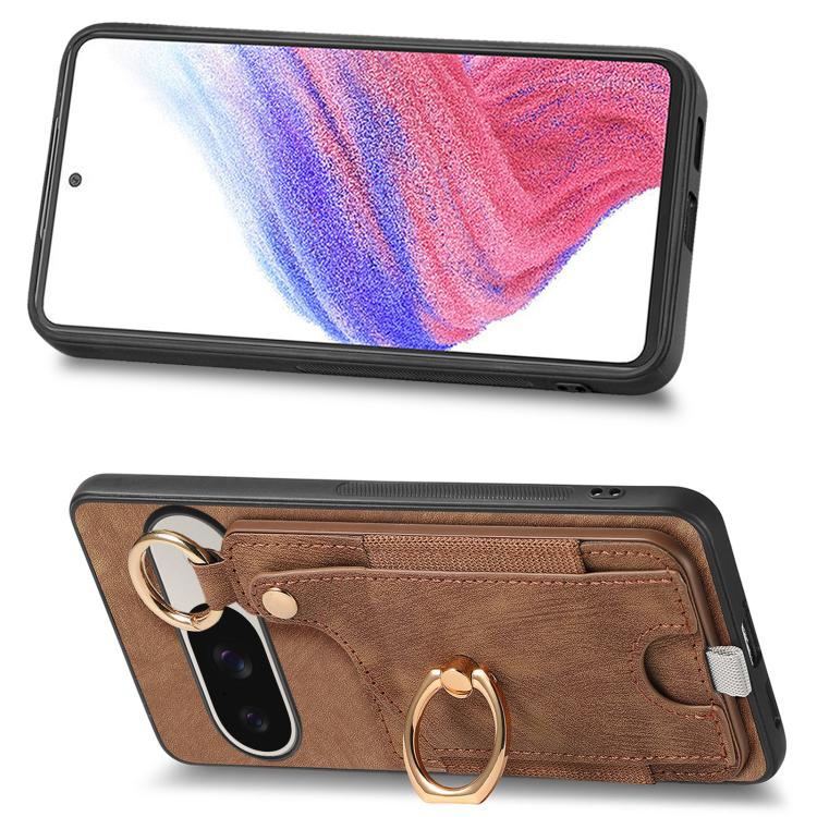 For Google Pixel 9 / 9 Pro Retro Skin-feel Ring Card Bag Phone Case with Hang Loop