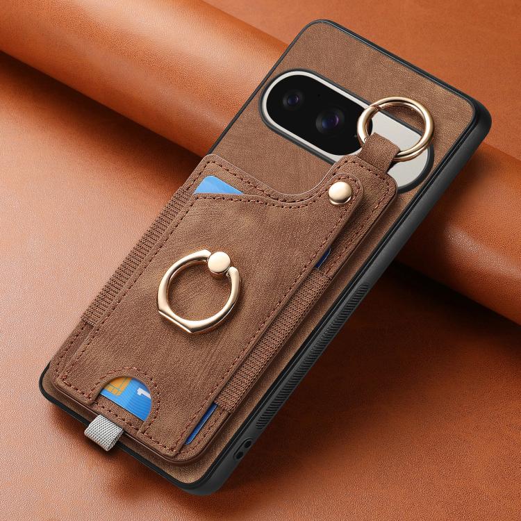 For Google Pixel 9 / 9 Pro Retro Skin-feel Ring Card Bag Phone Case with Hang Loop